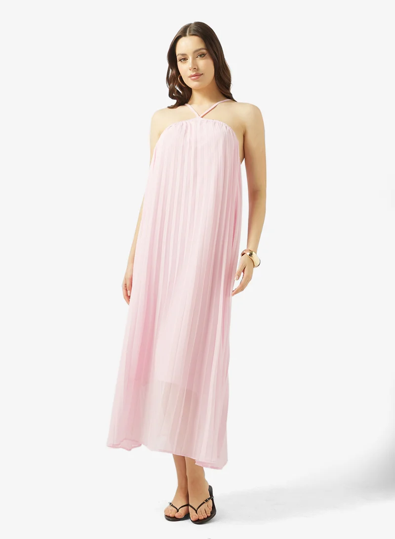 Ginger Halter Neck Pleated Maxi Dress
